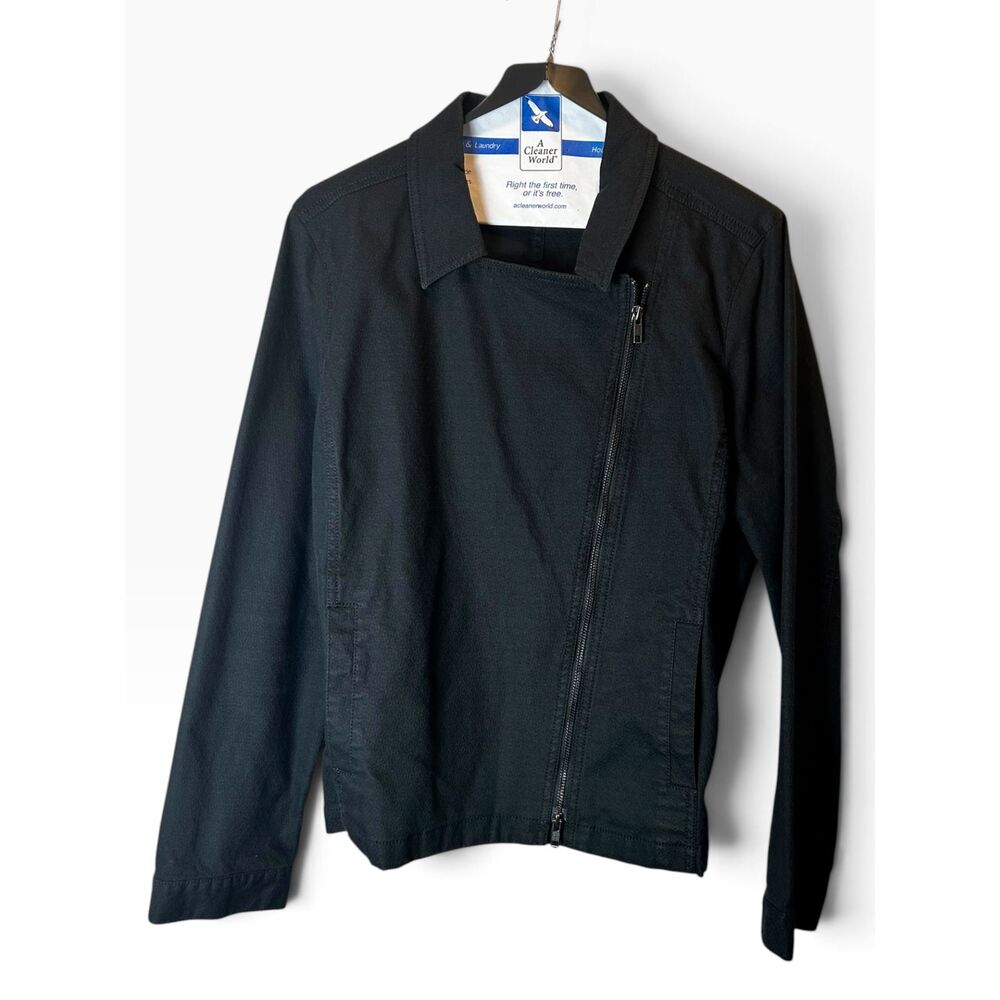 Eileen Fisher Organic Cotton Asymmetric Zip Moto Jacket Black Minimalist Size XL